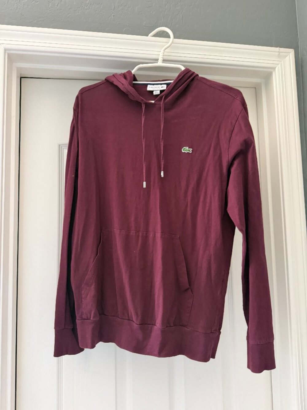 Men's Lacoste Hooded T-shirt- Burgundy - Large
